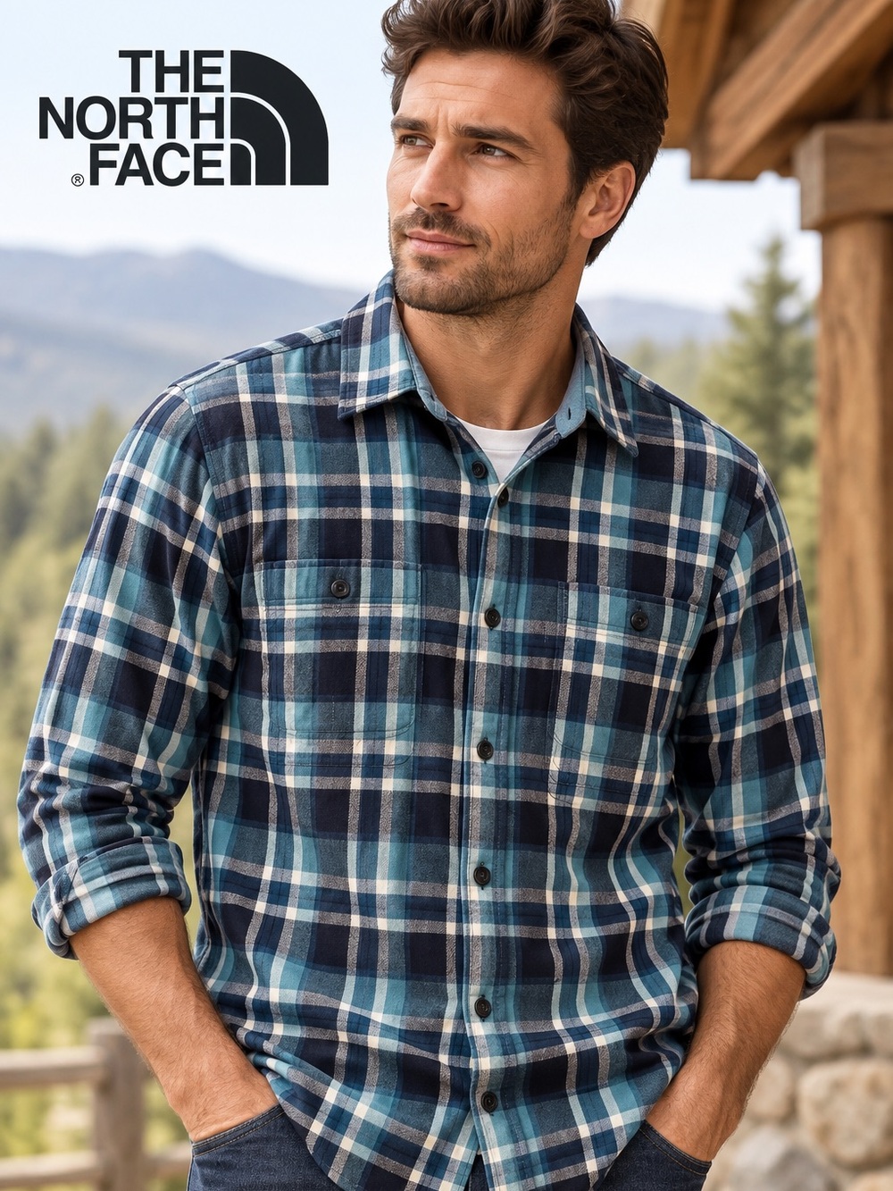 The North Face Men’s Blue Plaid Flannel Button Down Shirt Size Large